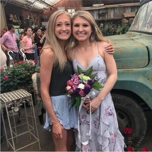 Floral Maxi Dress with Purple and Pink Accents